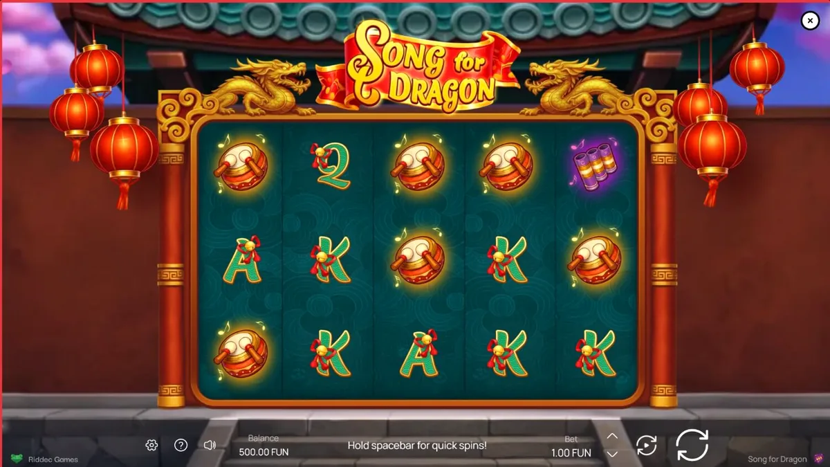 Tampilan visual slot Song for Dragon dengan latar belakang lembah Tiongkok dan naga emas